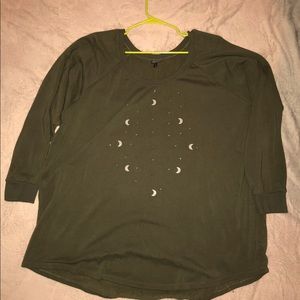 Torrid hunter green sweatshirt with beaded moon and stars